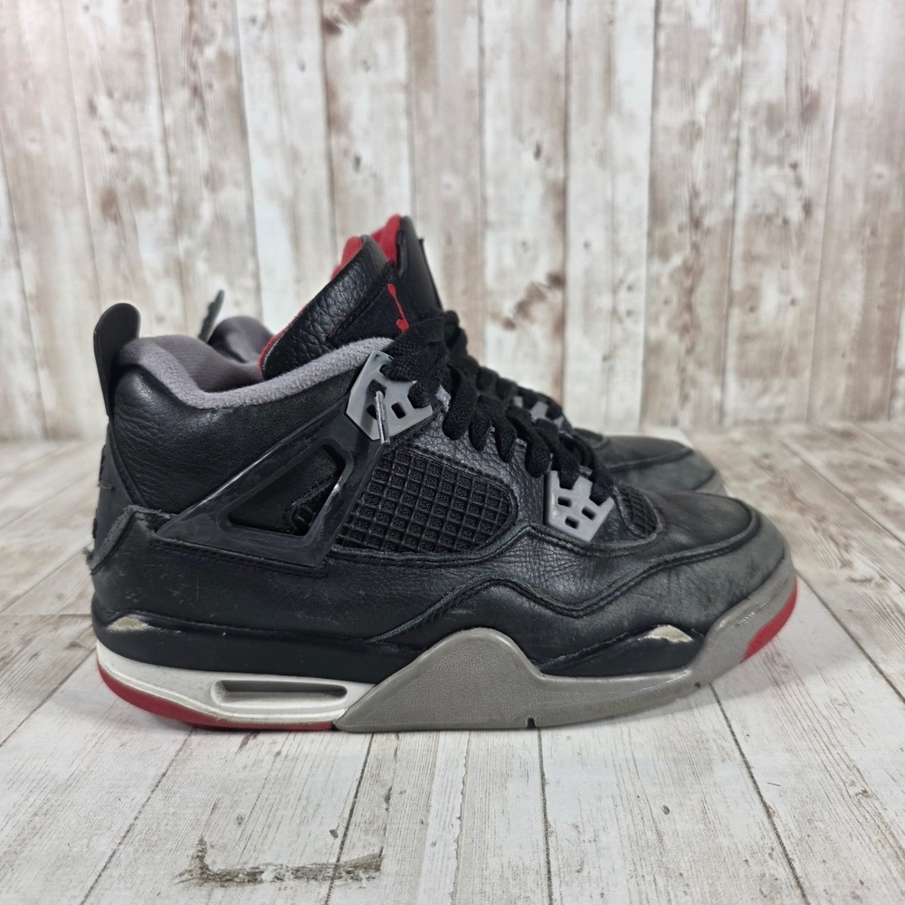 Jordan 4 Retro Bred Reimagined Black Red Grey FQ8213-006 Kids Size 5Y